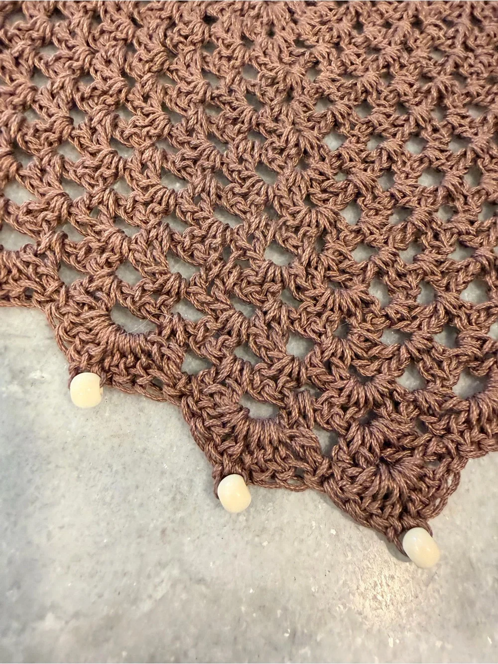 Handmade Crochet Wood Beaded Kerchief Head Scarf Cotton Boho Bandana Cottagecore